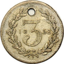 Australia - 1858 3-Pence, holed.