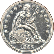 Judd-134:  1852 Seated Dollar Proof, copper, silver-plated, NCS.