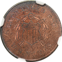 Judd-326b:  1863 10-Cents Pattern, copper, NGC.