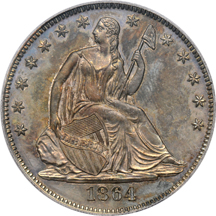 Judd-391:  1864 Seated Half Dollar "transitional" Pattern, silver, PCGS.