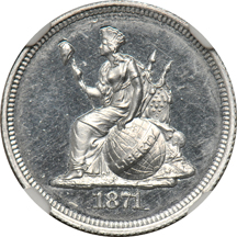 Judd-1079:  1871 10-Cents Pattern, aluminum, NGC CAC.