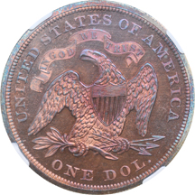 Judd-1147:  1871 Silver Dollar Pattern, copper, NGC.