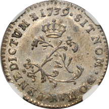 French Colonial - 1739-R sou marque, NGC AU-58.