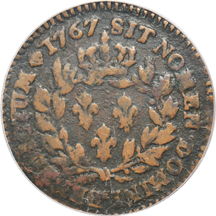 French Colonial - 1767-A sou, no counterstamp, PCGS VF-20.