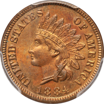 1884 Indian cent PCGS PF-64RB, and a 1907 Barber dime PCGS PF-63.