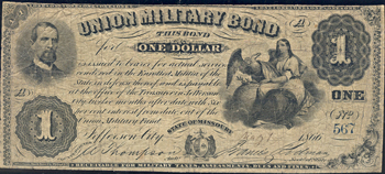 $1 Union Military Bond (Cr. UG-31), Jefferson City, MO PCGS F-12.