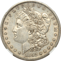 1892-S NGC AU-55, plus three additional Morgan dollars.