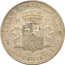 Puerto Rico - 1896 40-centavos, XF details/small digs.