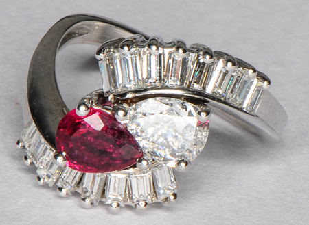 14K White Gold Diamond and Ruby Bypass Ring