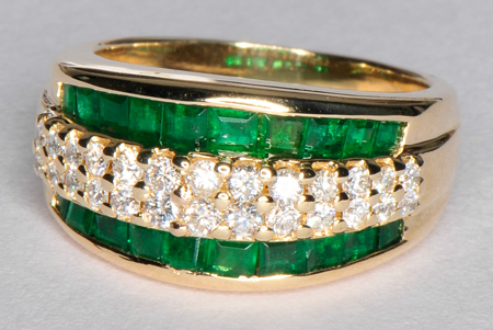 14K Yellow Gold Diamond and Emerald Ring