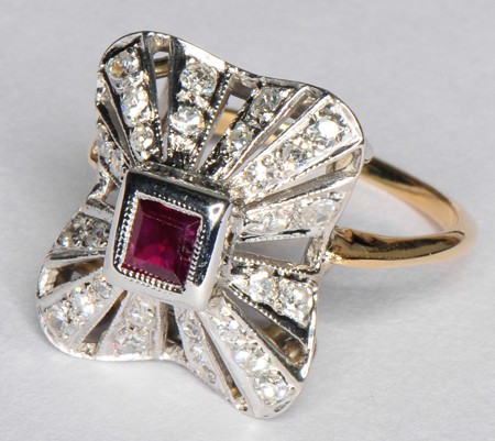 14K Two-Tone Diamond and Ruby Ring