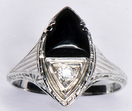18K White Gold Diamond and Onyx Ring
