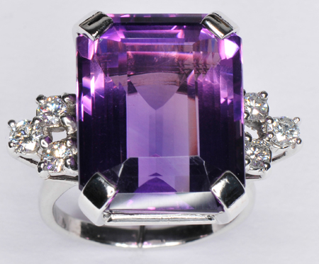 14K White Gold Diamond and Amethyst Ring