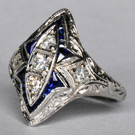 18K White Gold Diamond and Synthetic Sapphire Ring
