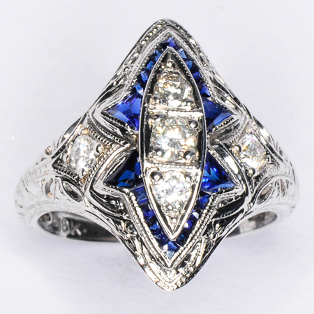 18K White Gold Diamond and Synthetic Sapphire Ring