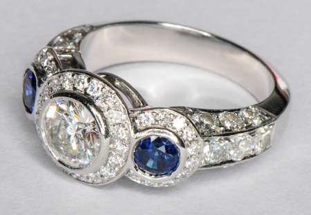 Platinum Diamond and Sapphire Ring