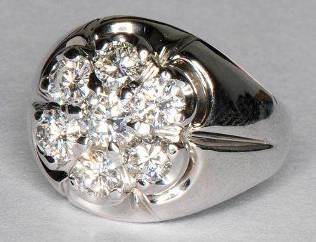 14K White Gold Gents Diamond Cluster Ring