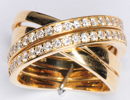 18K Yellow Gold Diamond Crossover Ring