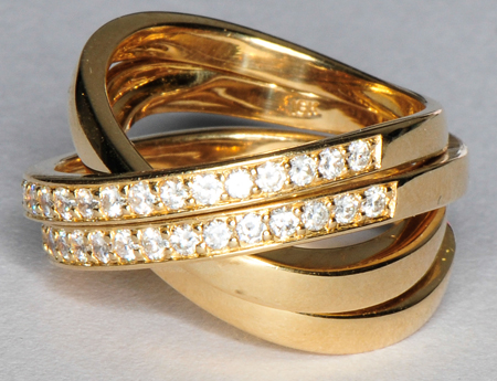 18K Yellow Gold Diamond Crossover Ring