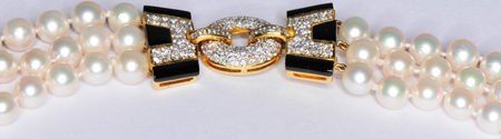 18K Yellow Gold Diamond, Onyx and Pearl Shoulder Drape