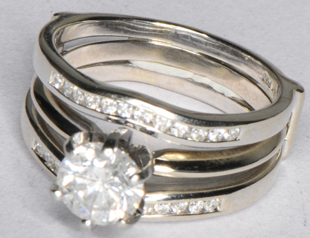 14K White Gold Diamond Solitaire and Ring Guard