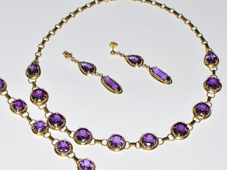 18K Yellow Gold Gemstone Necklace, Bracelet and Earring Set