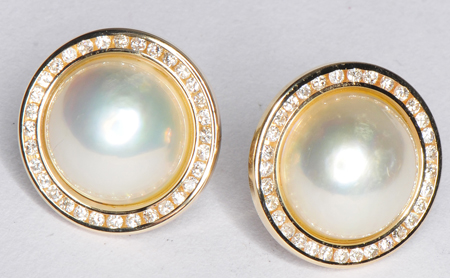 14K Yellow Gold Diamond and Mabe Pearl Earrings