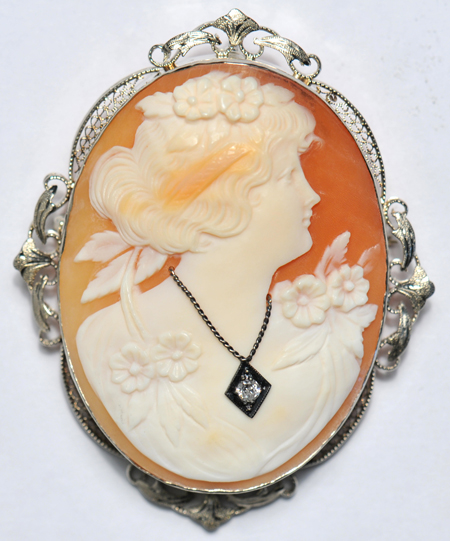 14K White Gold Cameo Pin/Pendant