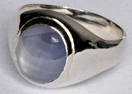14K White Gold Gent's Cabochon Sapphire Ring