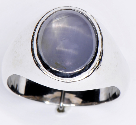 14K White Gold Gent's Cabochon Sapphire Ring