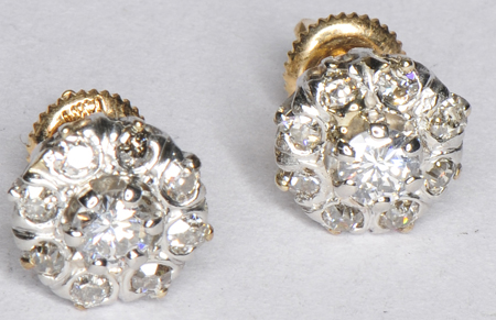 14K Two Tone Vintage Diamond Earrings