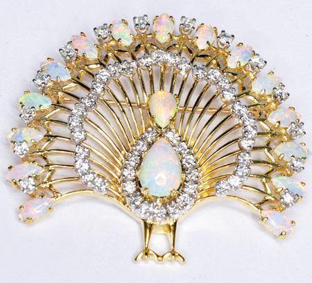 18K Yellow Gold Diamond and Opal Pendant