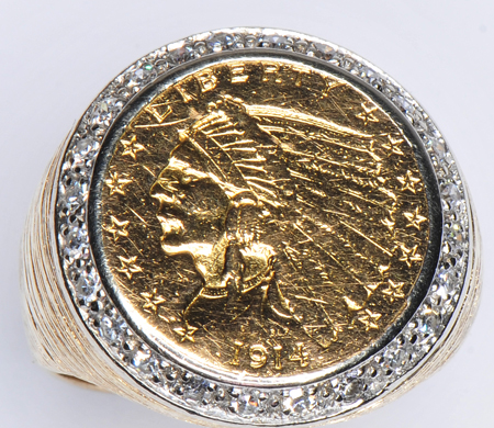 14K Yow Gold $2.50 Indian Gold Coin Ring