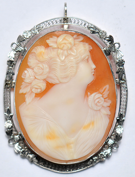 14K White Gold Cameo Pin/Pendant