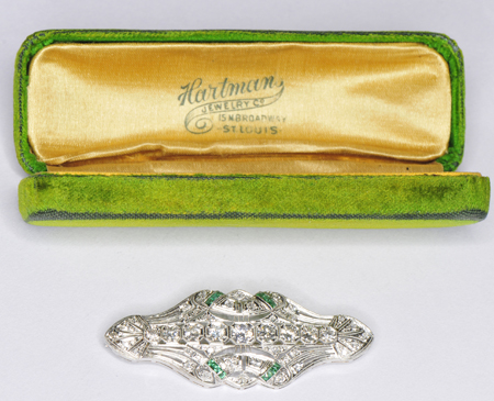 Platinum Diamond and Emerald Pin