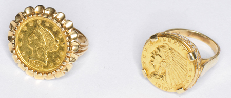 Pair of Old US Gold Coin Rings