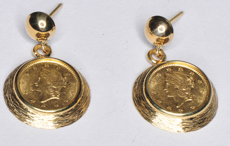 14K Yellow Gold Coin Dangle Earrings