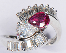 14K White Gold Diamond and Ruby Bypass Ring