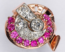 14K Rose Gold Diamond and Ruby Ring