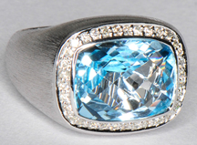 14K White Gold Diamond and Blue Topaz Ring