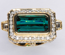 18K Yellow Gold Diamond and Green Tourmaline Ring