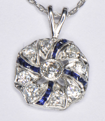 14K White Gold Diamond and Sapphire Pendant