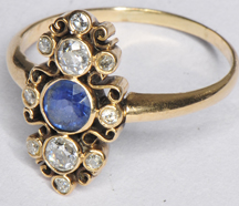 10K Yellow Gold Vintage Diamond and Sapphire Ring