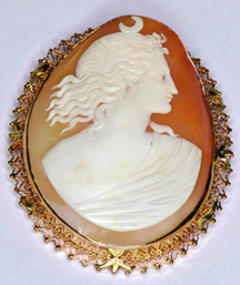 10K Yellow Gold Large Cameo Pin/Pendant