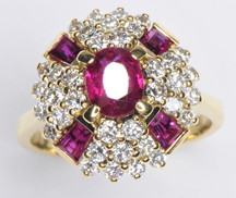 18K Yellow Gold Diamond and Ruby Ring