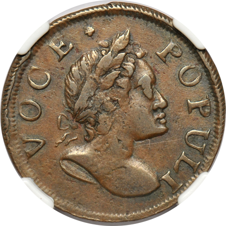 1760 No 'P' Hibernia Voce Populi halfpenny NGC XF-45 BN.