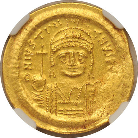 Ancient - Byzantine Empire - (AD 527-565) Justinian I gold solidus NGC AU.