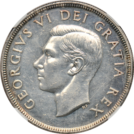 Canada - 1948 Silver Dollar NGC UNC details/surface hairlines.
