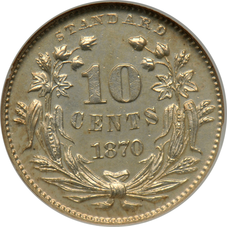 Judd-843:  1870 Dime (R.6), NGC PF-63.