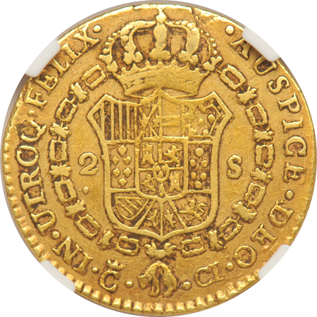 Spain - 1812-C CI 2-escudos (KM-468), NGC VF-30.